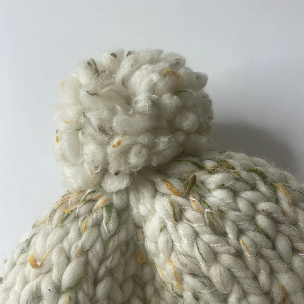 Free People x Loopy Mango Aviatrix Hand Knit Trapper Beanie Ivory / Green